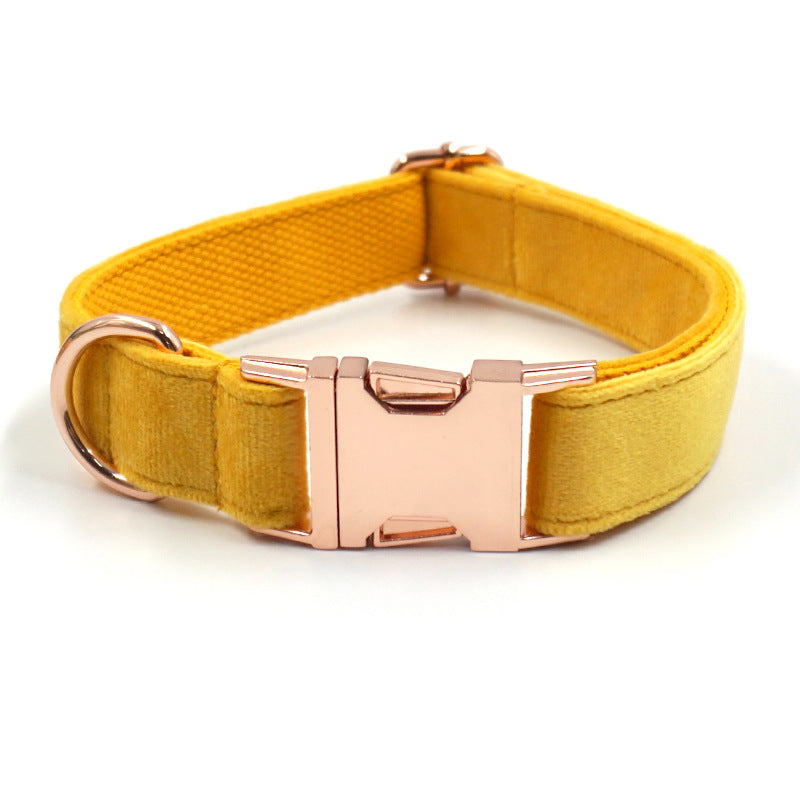 Velvet Yellow Dog Collar Traction Bow Set