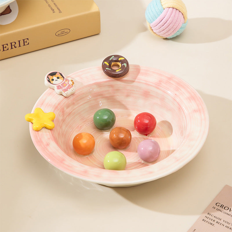 Cute Cartoon-Style Ceramic Cat Bowl