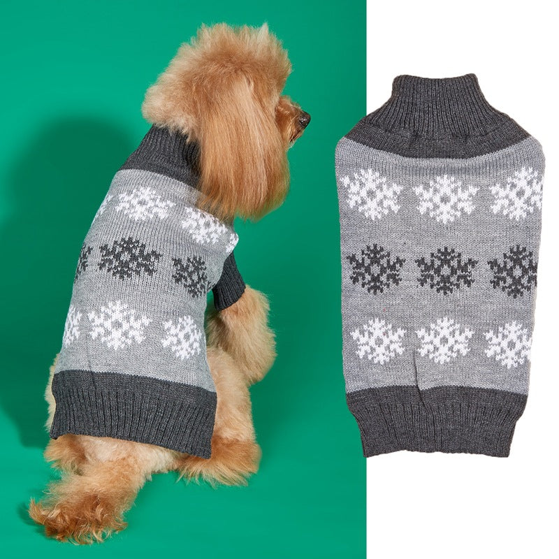 Brown Gray Snowflake Christmas Dog Sweater