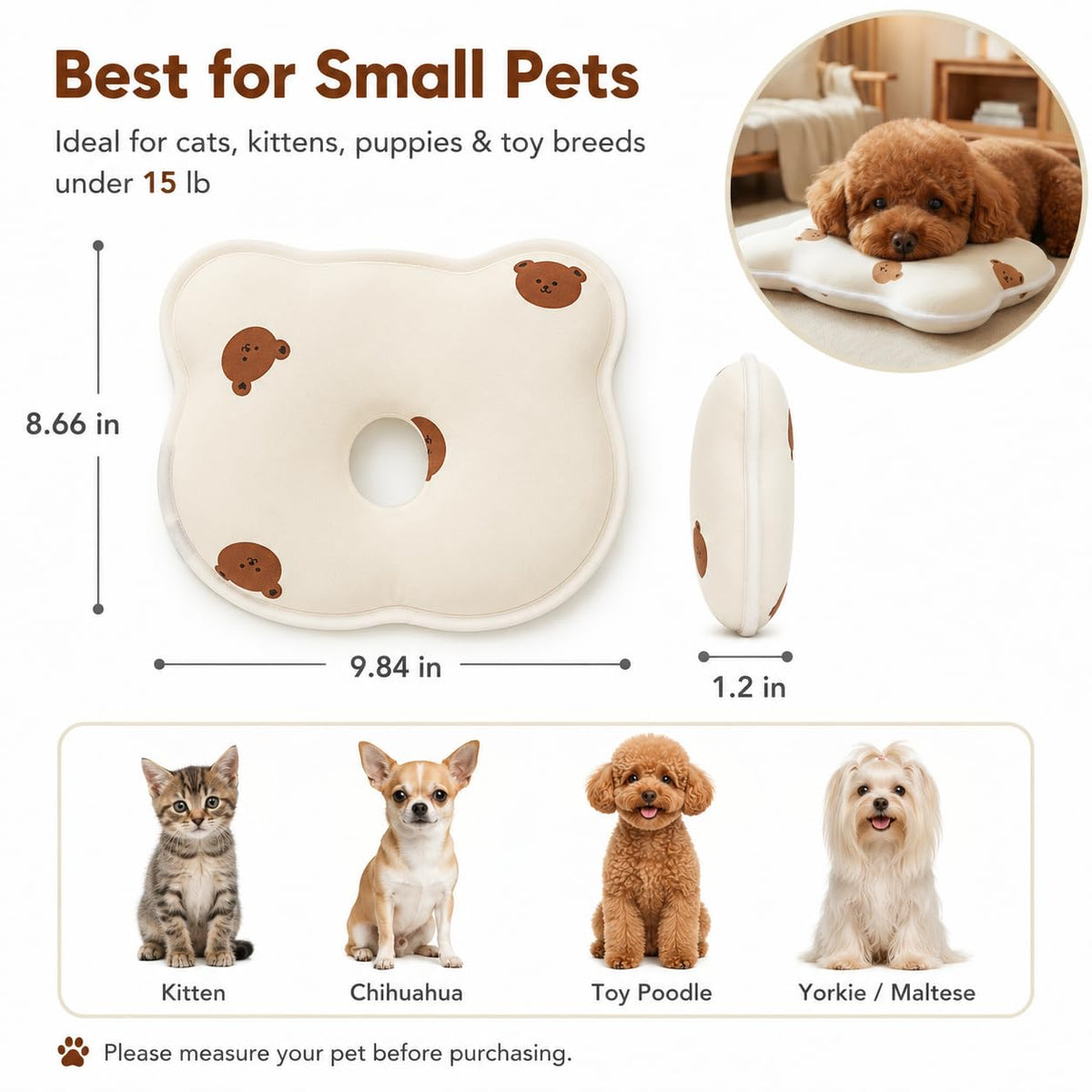 Bear-Shaped Memory Foam Pillow For Small Dogs