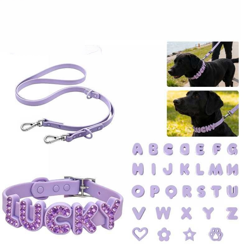 Pet Silicone Collar With Diy Letter And Rhinestone Accents, Adjustable