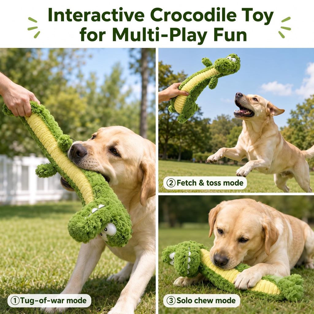 Squeaky Dog Plush Chew Toy, Interactive Tug Squeaky Toy For Chewers, Medium & Large Dogs & Fetch Play, Stuffed Long-Neck Toy With Soft Plush