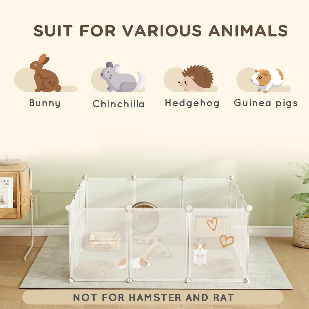 Small Animal Cage Plastic Chinchilla Cage 12 Panels For Bunny Chinchilla Guinea Pig, 18" X 14", White