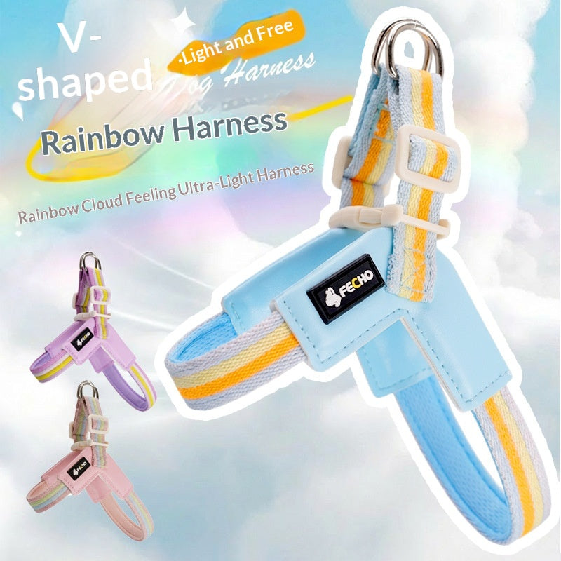 Breathable Rainbow Leash Harness Set for Small-Medium Dogs