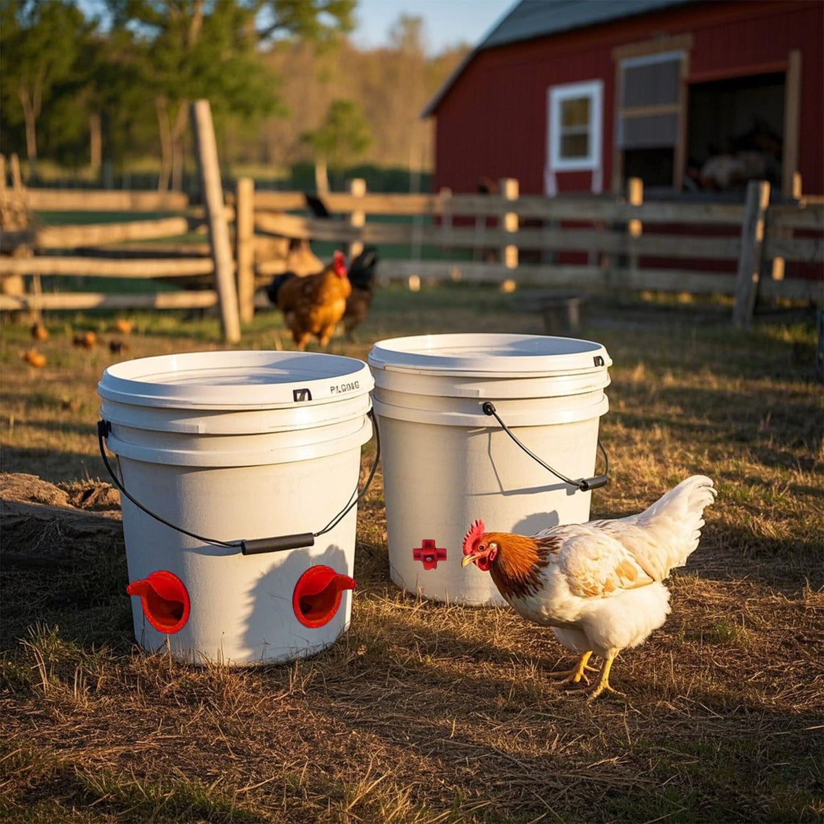 Durable Chicken Feeder Rain Proof Poultry Feeder Port Gravity Feed Kit For Buckets, Barrels, Bins, Troughs, Easy Clean - 6 Pack With Hole Sa