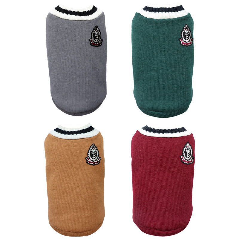 Knitted Dog Sweater V-Collar Preppy Style Fashion Pet Clothes