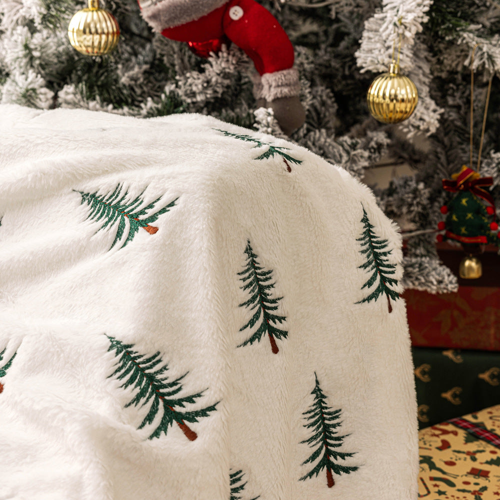 Christmas Tree Embroidered Plush Throw