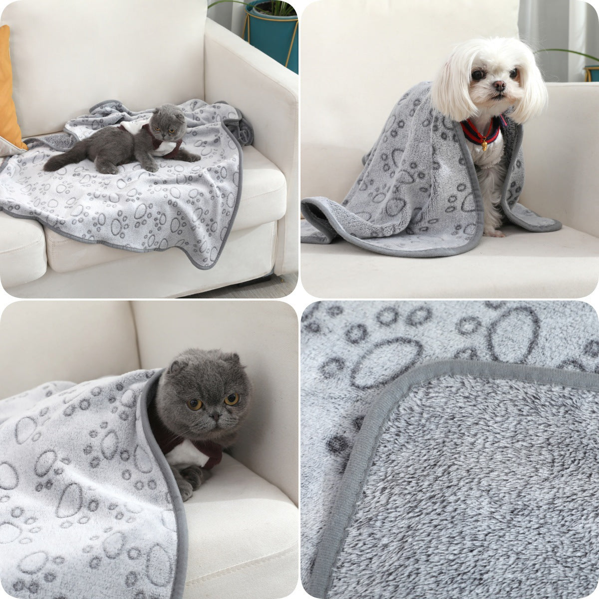 Gray Dog Sleeping Blanket With Paw Prints