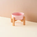 Pet Anti Rollover Ceramic With High Bamboo And Wood Frame Bowl