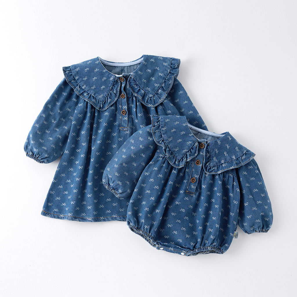 Toddler Girls Denim Crawling Romper And One-Piece Dress