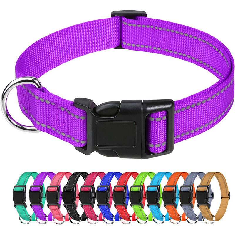 Basics Reflective Polyester Dog Collar, Adjustable Length, Quick-Release Buckle For Easy On Off