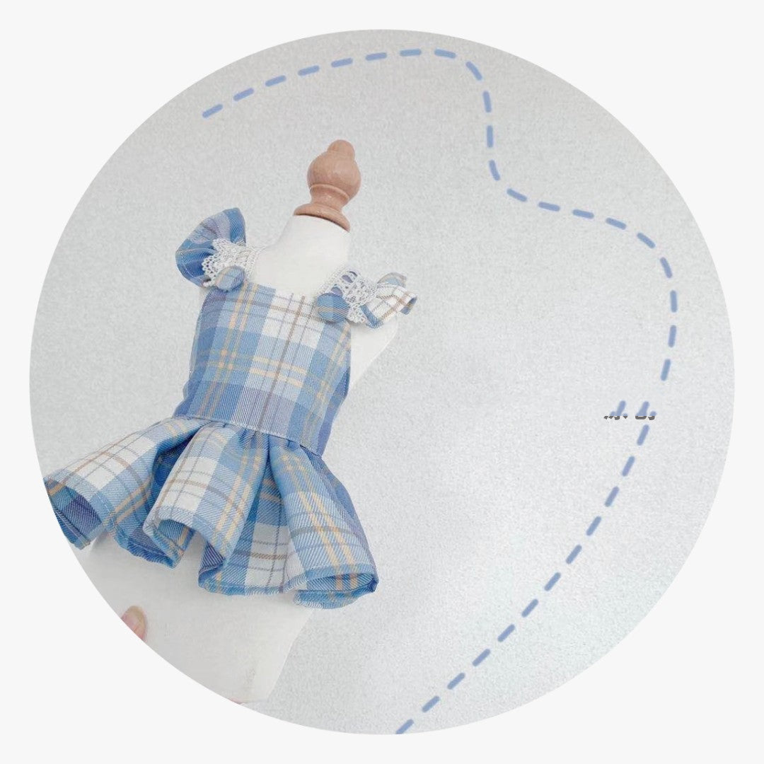 Small Body Blue Jk Plaid College Style Cute Suspender Skirt