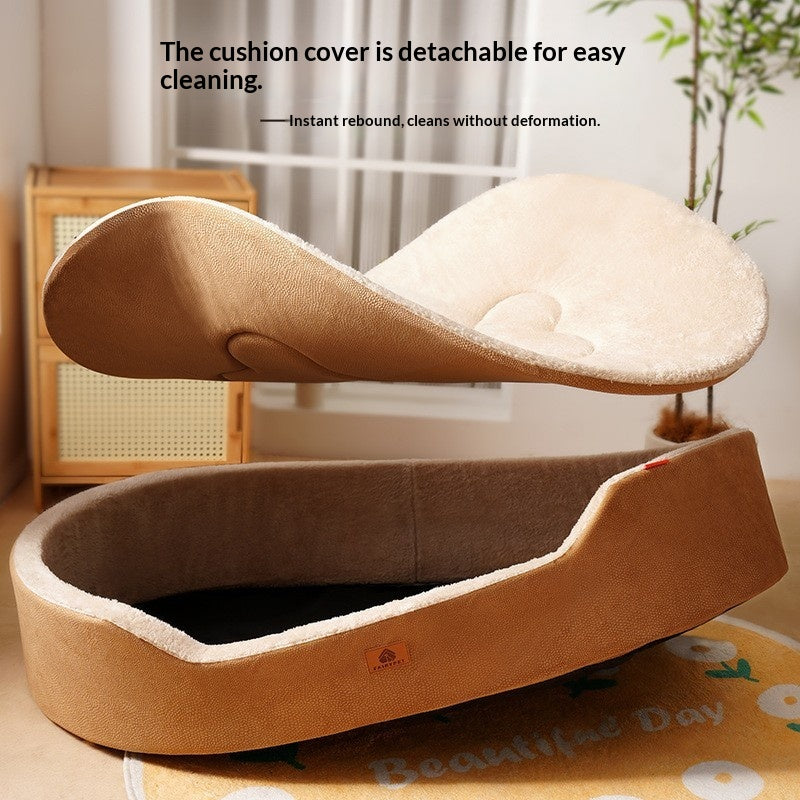 Four-Season Universal Medium-Sized Dog Bed With Removable Lychee-Patterned Leather Liner