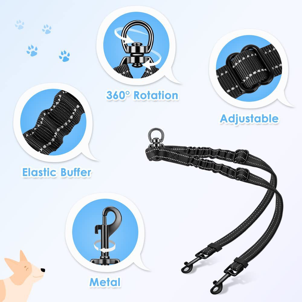 Double Dog Leash With 360 Rotating Reflective Belt