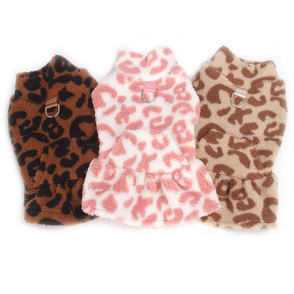 Fleece Leopard-Print Princess Dress For Teddy Dogs