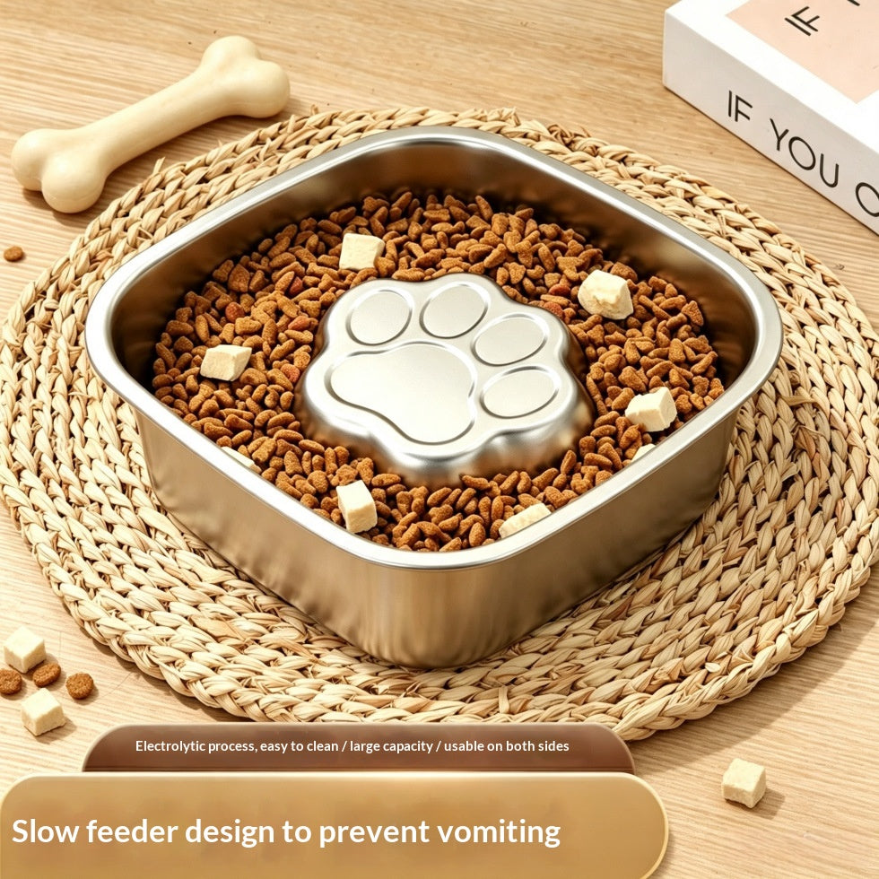 Thickened Stainless Steel Slow-Feed Dog Bowl
