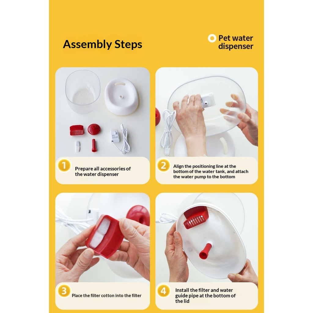 Silent Auto-Circulating Filtered Pet Water Fountain