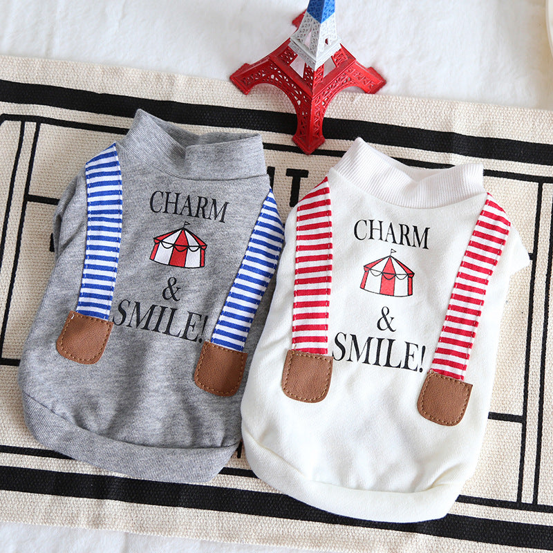 Striped Fake Suspenders Printed Sweater, Dog Clothes