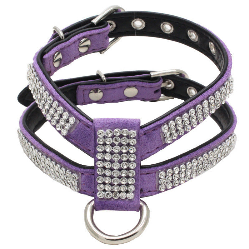 Small Dog K-Shaped Rhinestone Pet Hand Holding Rope Chest Strap Suit