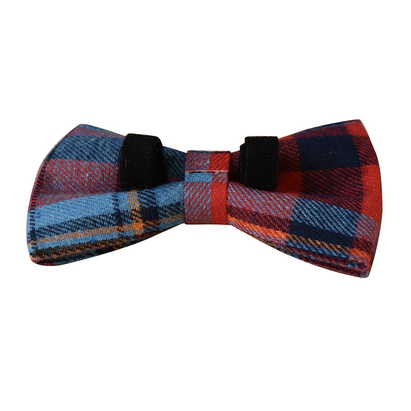 Blue Background Velvet Plaid Pet Dog Collar Alloy Buckle