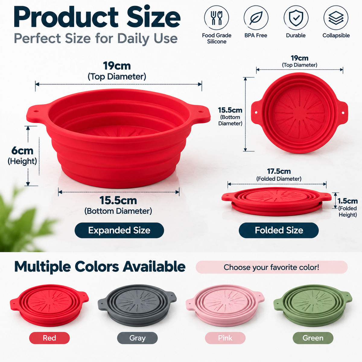Collapsible Silicone Travel Food Bowl