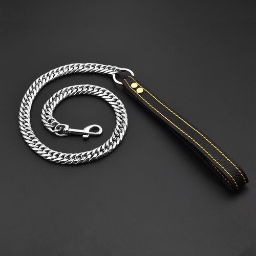 17Mm Wide Double Six-Sided Grinding Titanium Steel Stainless Steel Pet Dog Chain Leather Leash