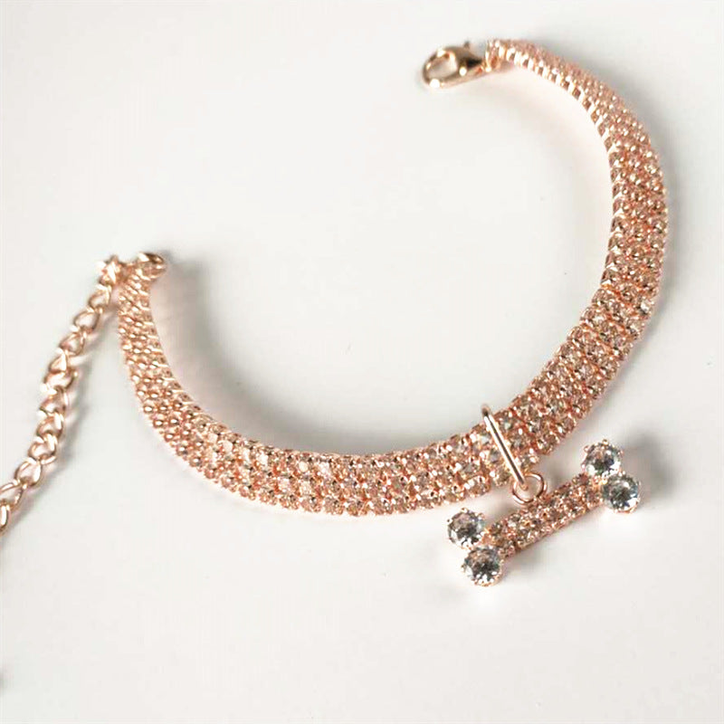 Three-Drain Drill Zircon Bone Pet Collar