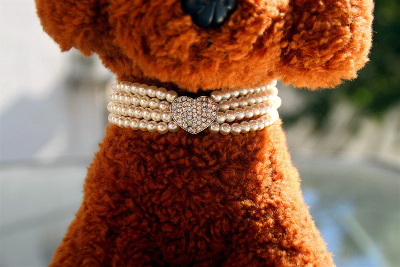Four Rows Of Pearl Heart-Shaped Pet Collar