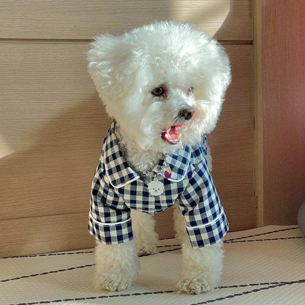 Khaki Blue Plaid Dog Pajamas