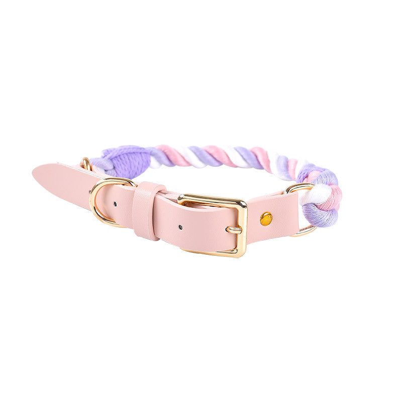 Hand Woven Cotton Rope Leather Pu Collar Pet Collar