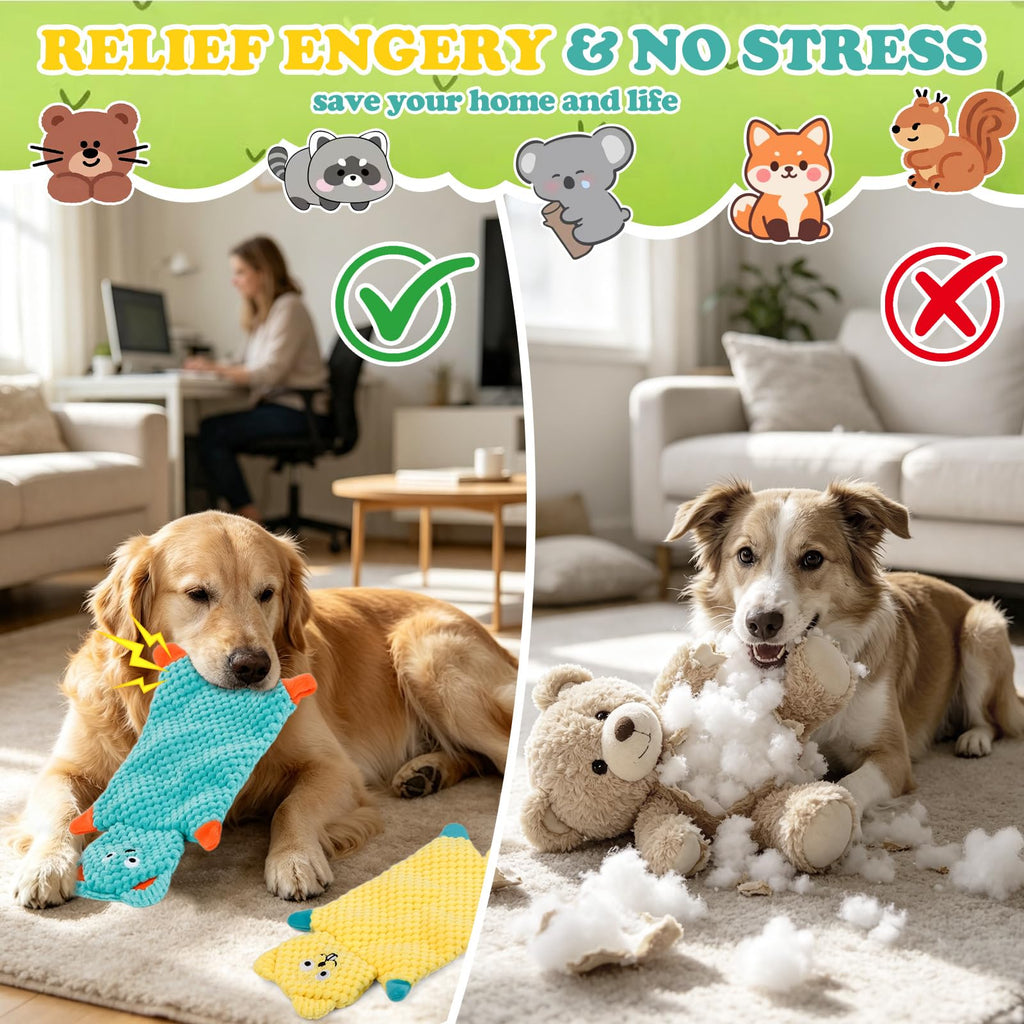No Stuffing Squeaky Dog Toys For Samll Medium Large Breeds, 3 Pack Durable Plush Puppy Chew Toys For Teething And Boredom, Interactive Dog T