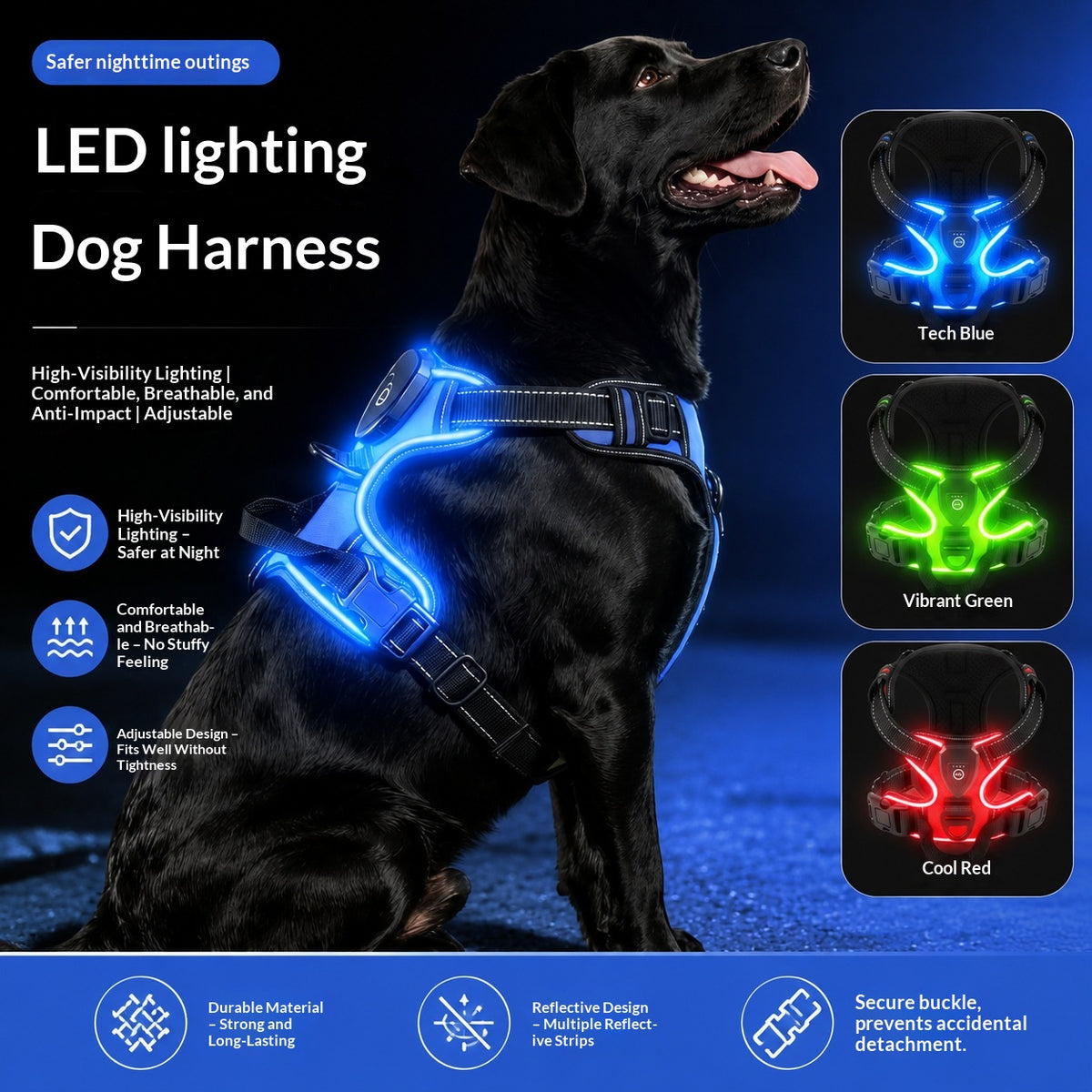 LED-Lit Rechargeable Anti-Escape Dog Harness