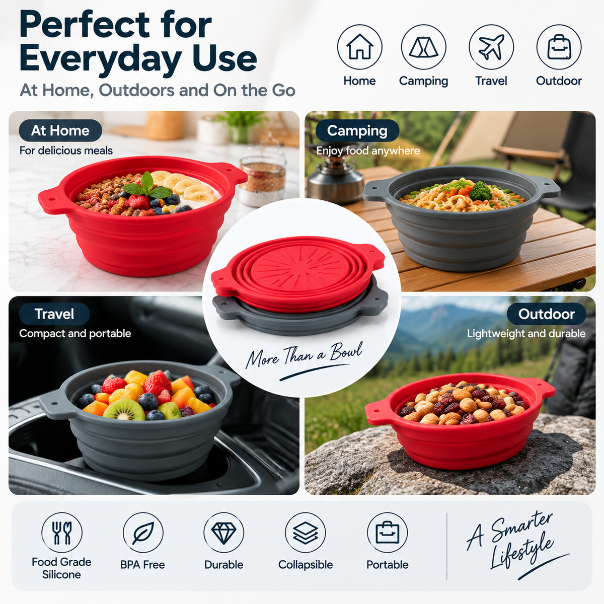 Collapsible Silicone Travel Food Bowl