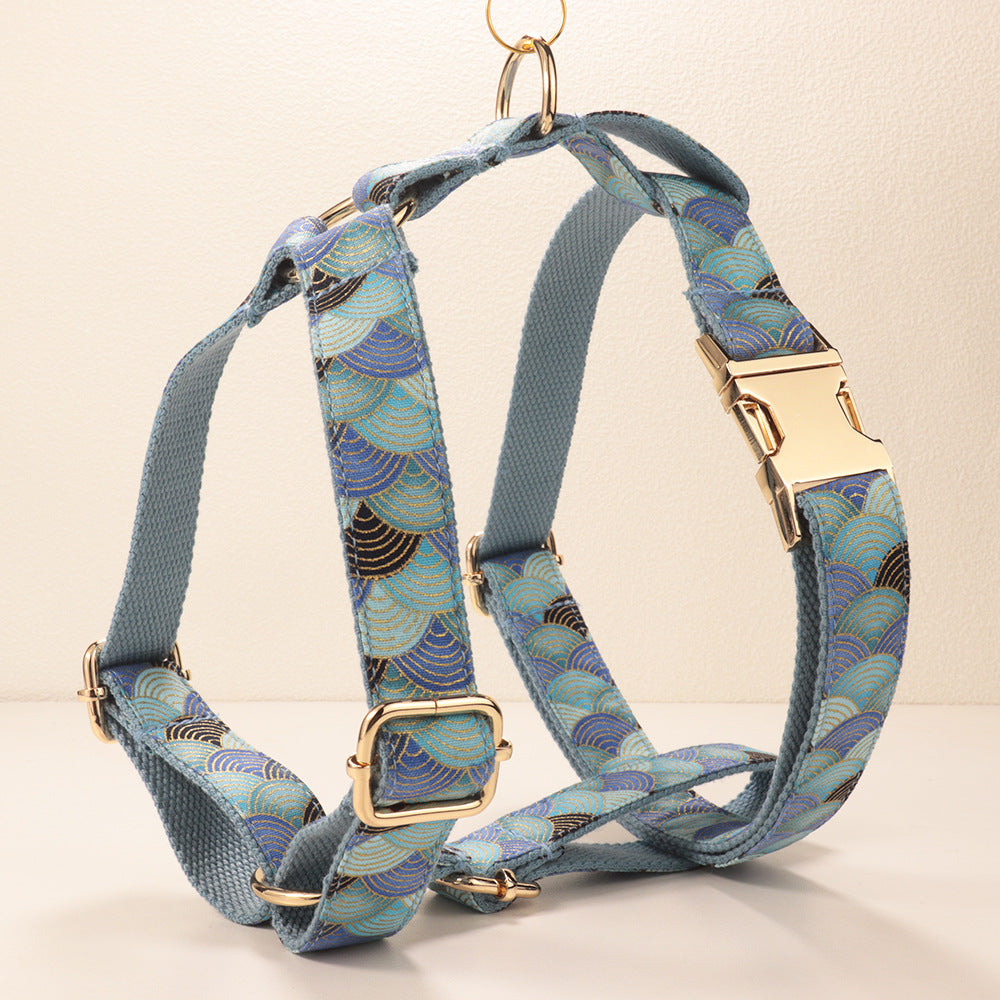 Blue Cloud-Pattern Gold-Stamped Dog Collar