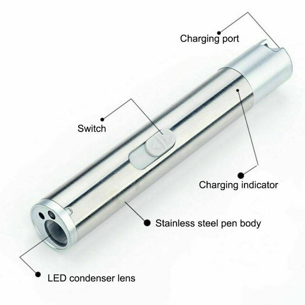 2Pcs 3 In1 1Mw Usb Rechargeable Pet Toy Pen Flashlight Red Laser Beam Uv Light 3-Modes Lamp