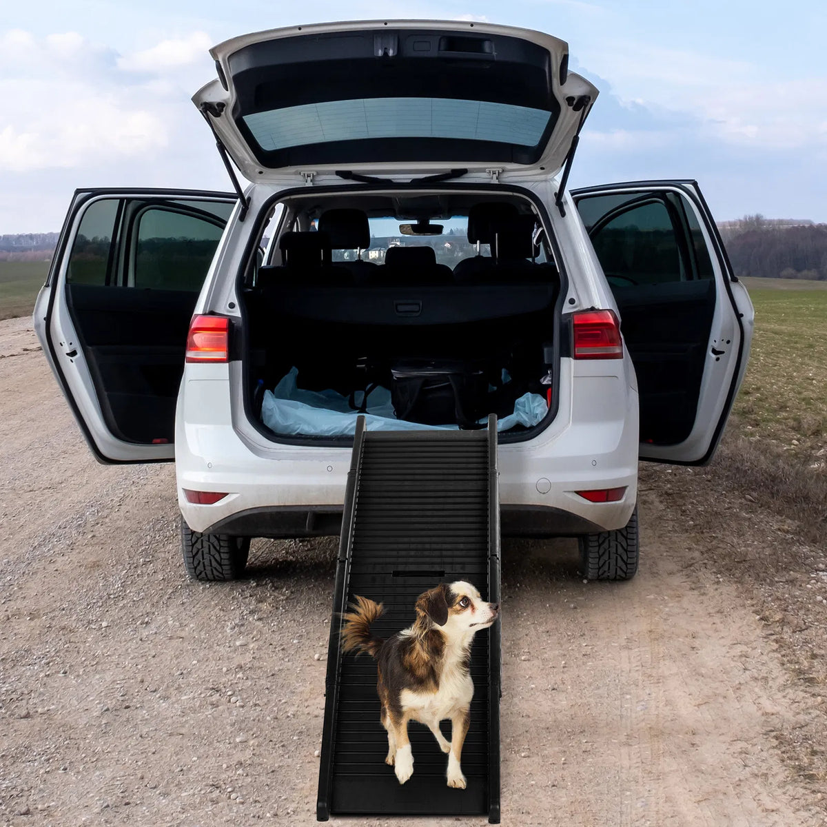 60 Inch Nonslip Folding Dog Ramp, Tri-Fold Portable Lightweight Pet Ramp For Cars, Trucks And Suvs