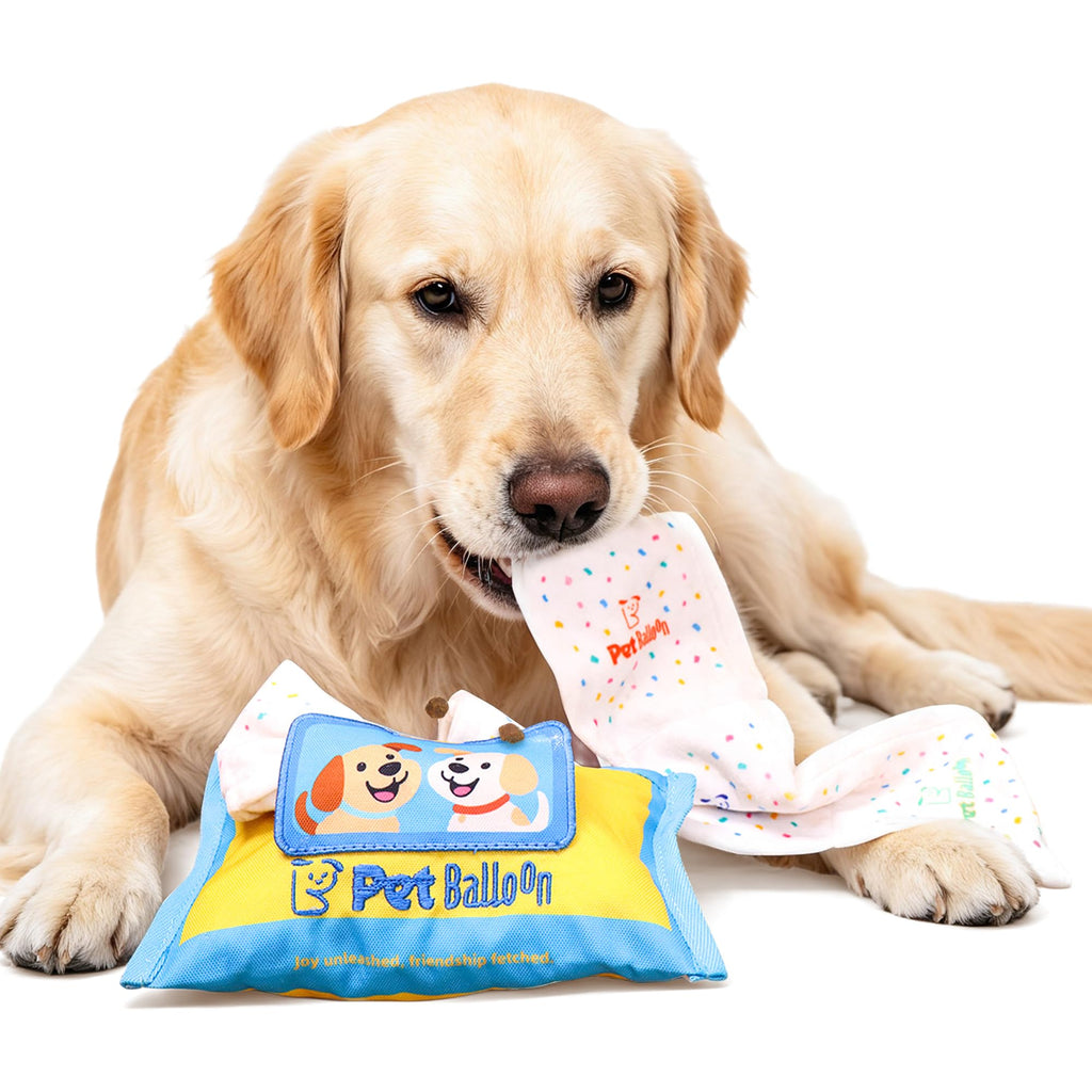 Dog Tissue Box Toy, Snuffle Treat Puzzle With Squeaker Tissue Box Toy With 47.2-In Pull-Out Fleece, Hidden Treat, Squeaker And Oxford Pouch
