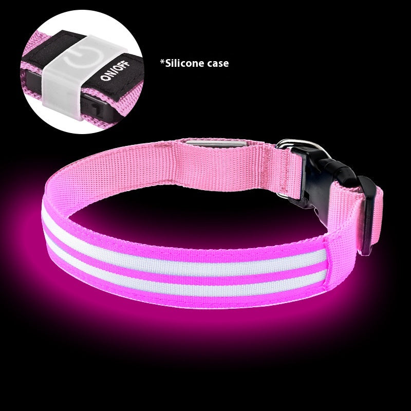 Shiny Dog Collar Double Fiber Pet Night Collar