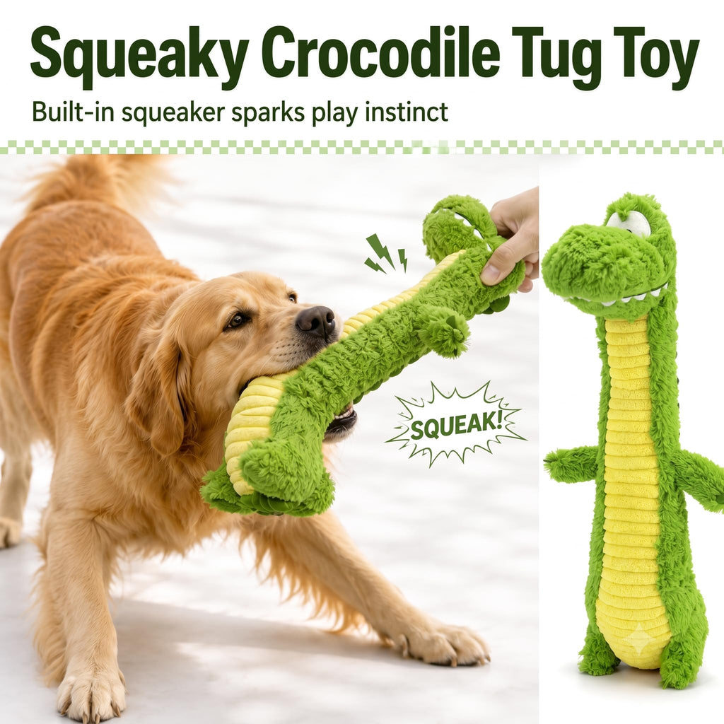 Squeaky Dog Plush Chew Toy, Interactive Tug Squeaky Toy For Chewers, Medium & Large Dogs & Fetch Play, Stuffed Long-Neck Toy With Soft Plush