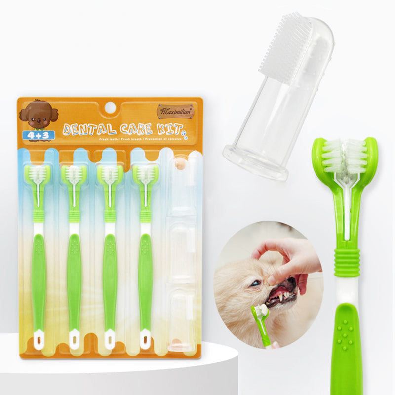 Pet Three-Head Toothbrush and Finger Brush Set