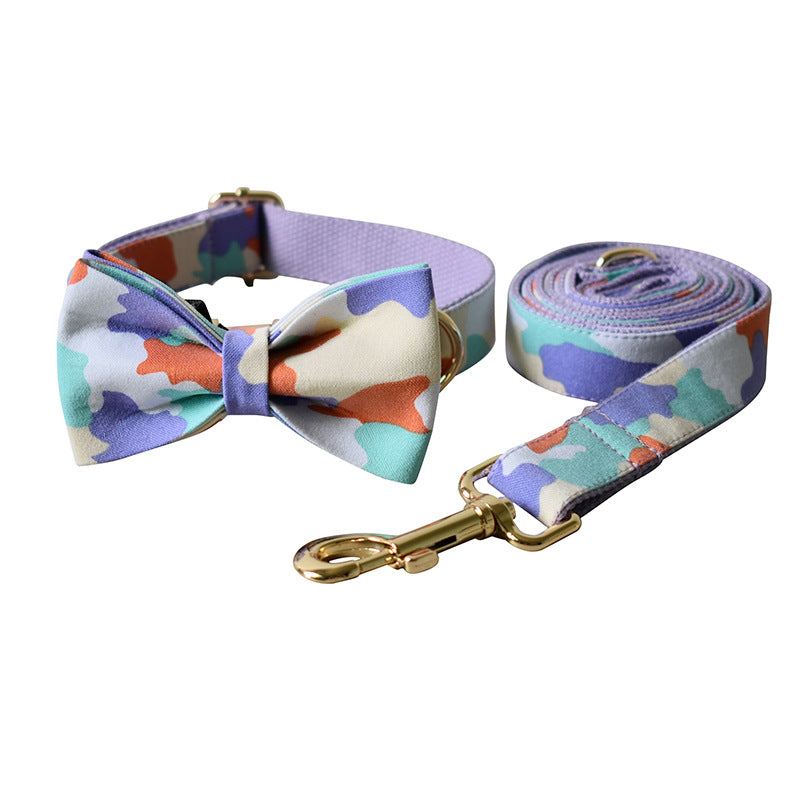 Purple Camouflage Bow Dog Collar with Metal Buckle