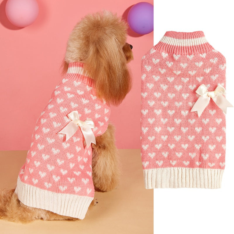 Love Heart Bow Dog Sweater