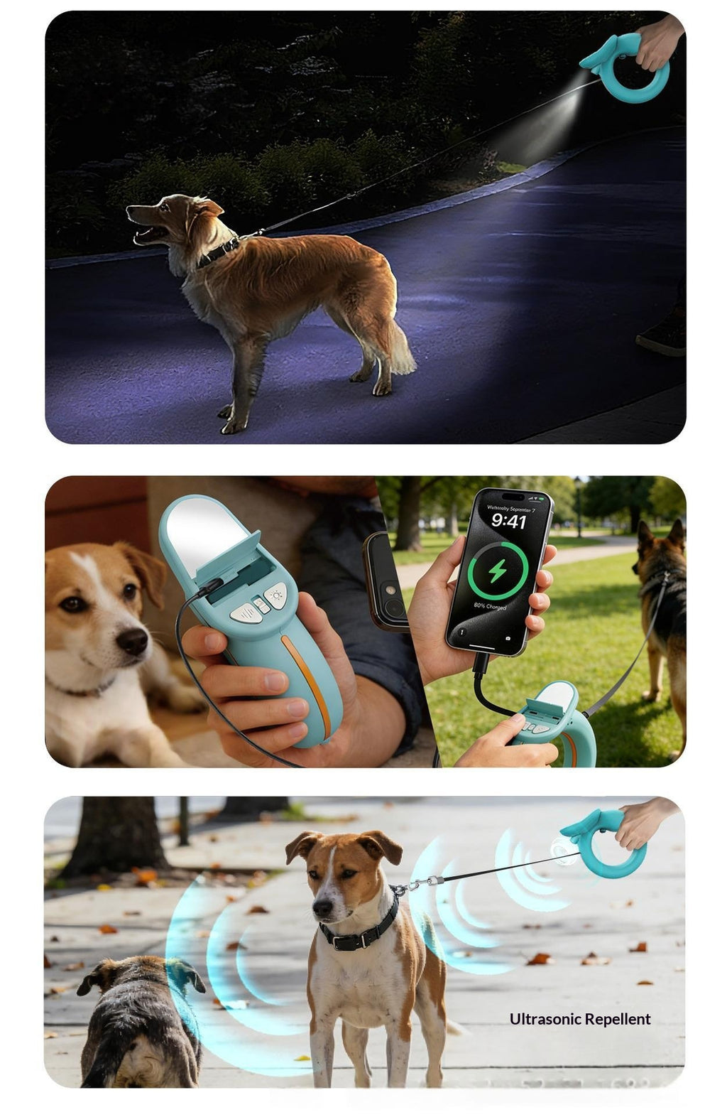 Leash With Dog Repeller And Power Bank