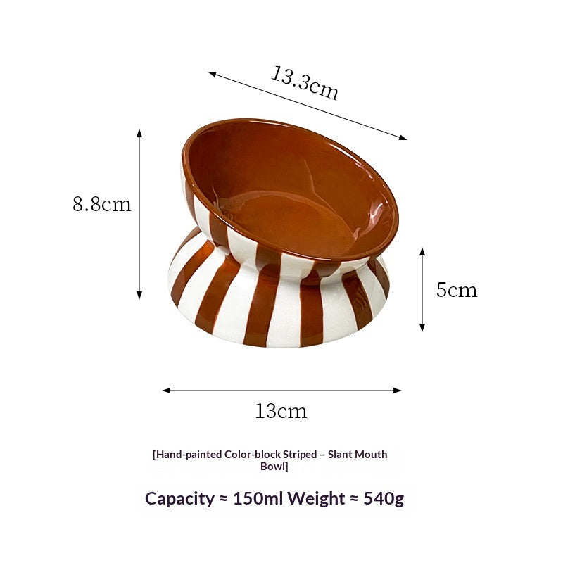 Minimalist Color-Block Striped Elevated Pet Bowl