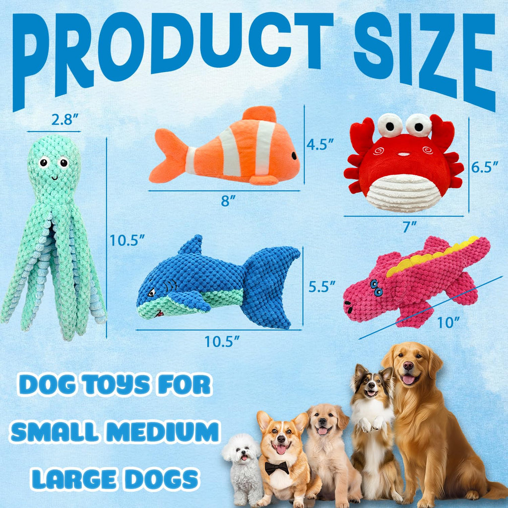 Dog Toys Squeaky Crinkle For Aggressive Chewers, Plush Puppy Toy 5 Pack Puppy Chew Toys For Teething, Tough Durable Stuffed Plush Dog Toy Fo