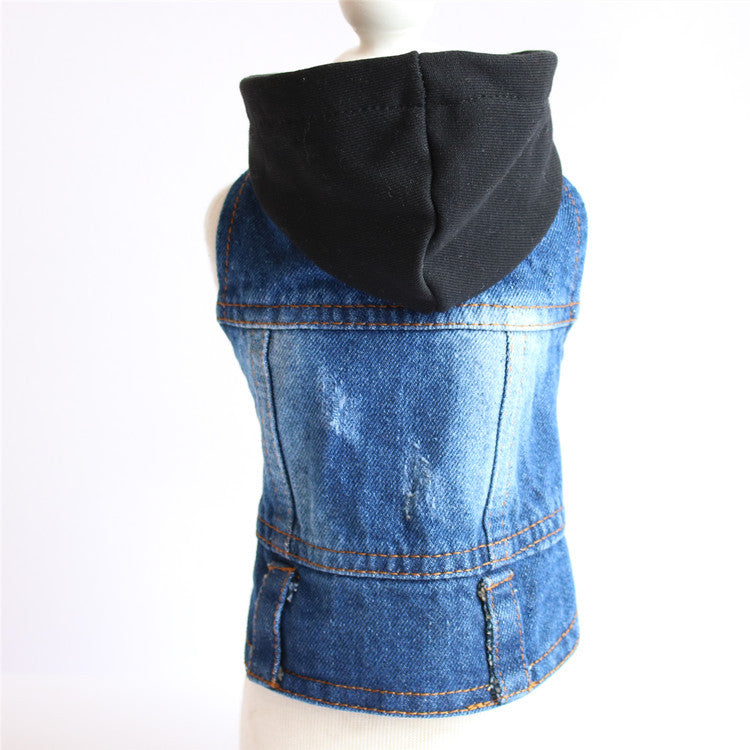 Knitted Hood Denim Pet Outfit