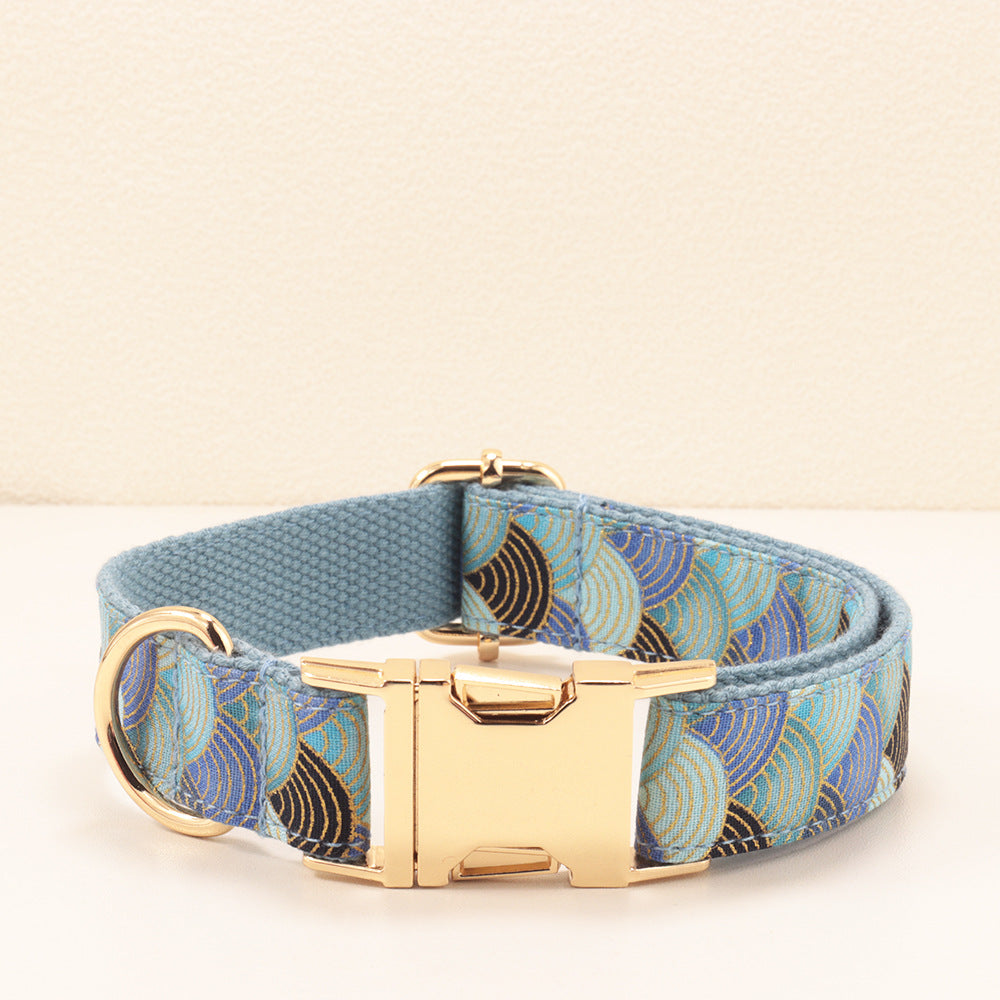 Blue Cloud-Pattern Gold-Stamped Dog Collar