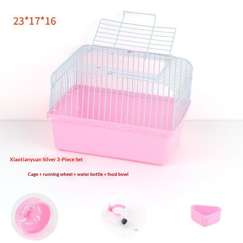 Small Pastoral-Style Pet Supply Set Including A Water Bottle A Food Bowl And A Running Wheel
