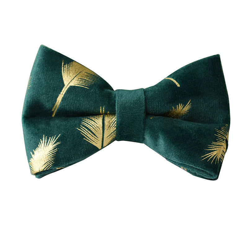 Emerald Feather Pattern Pet Collar Bow Leash Set