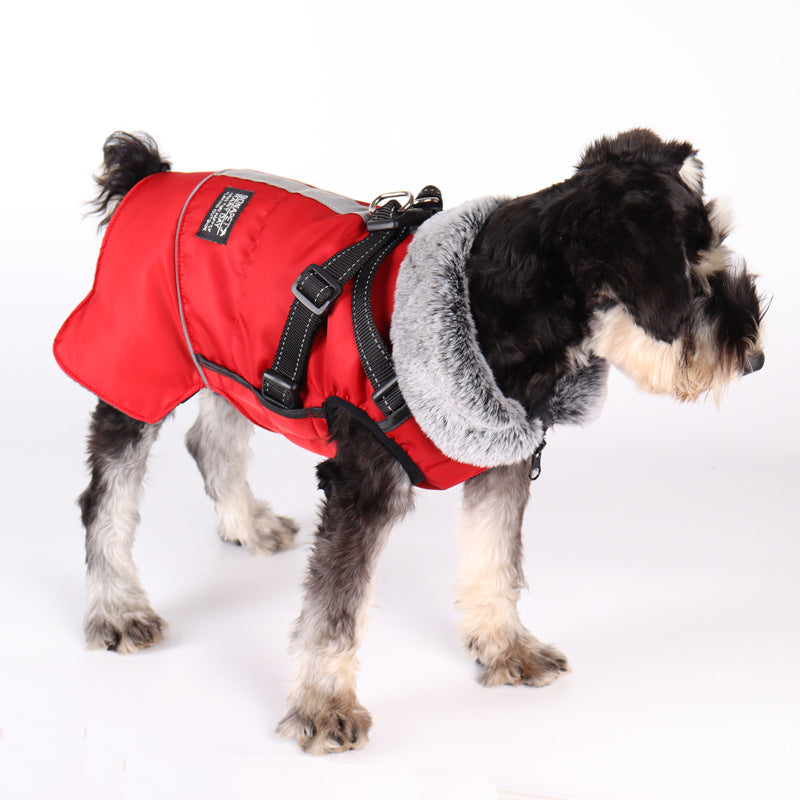 Pet Warm Fur Collar Cotton-Padded Jacketwaterproof Reflective Removable Chest And Back